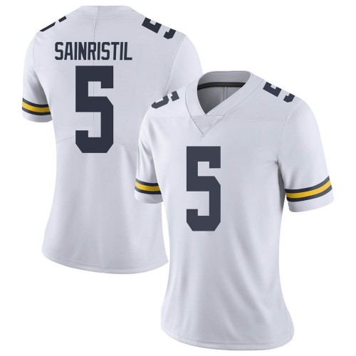 Mike Sainristil Michigan Wolverines Women's NCAA #5 White Limited Brand Jordan College Stitched Football Jersey HSN4654HF